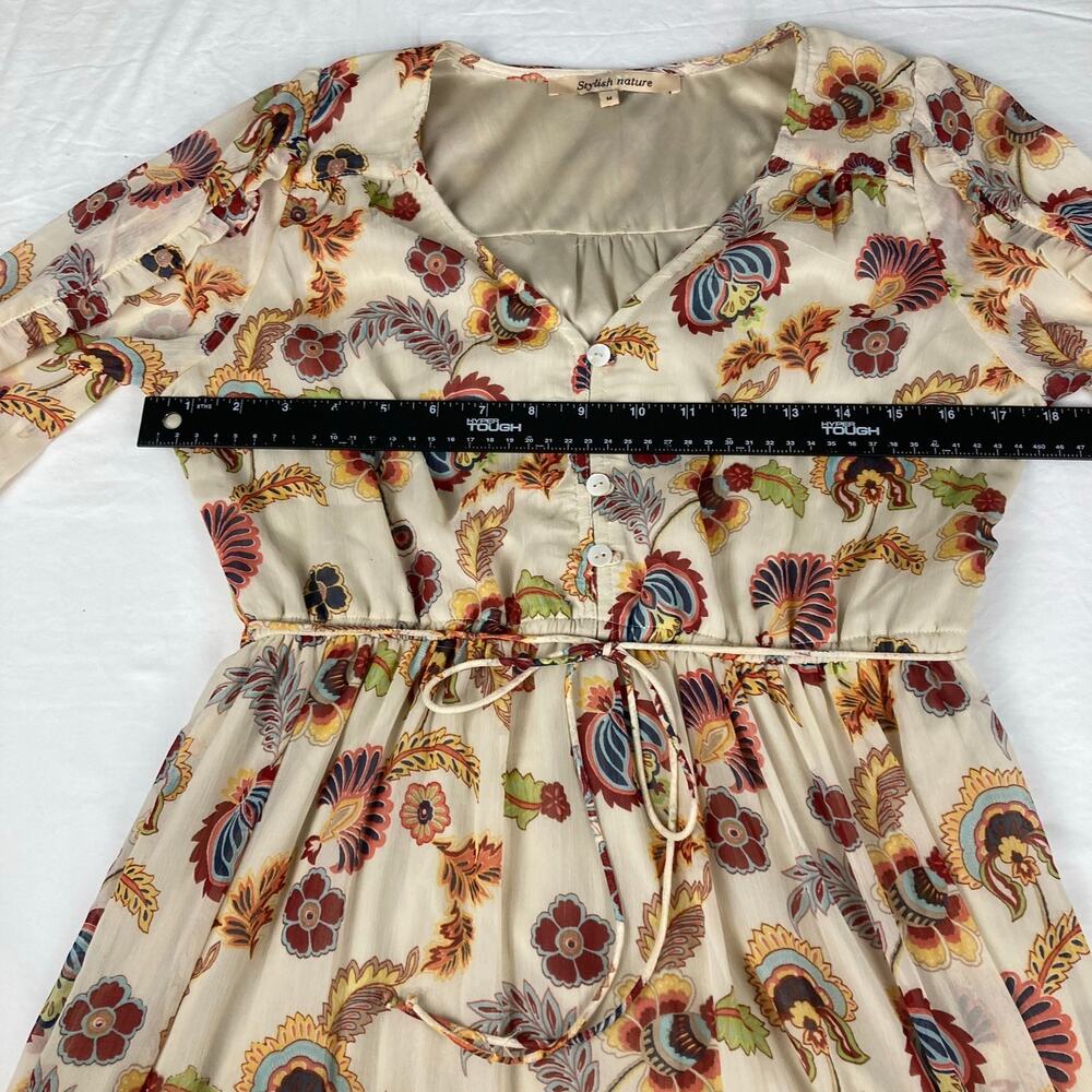 Stylish Nature Tiered Maxi Dress M Floral Pullover Ruffle Boho Chic Hippie Retro - Picture 7 of 9
